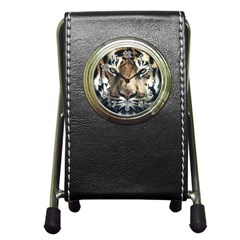 Tiger Bengal Stripes Eyes Close Pen Holder Desk Clocks by BangZart