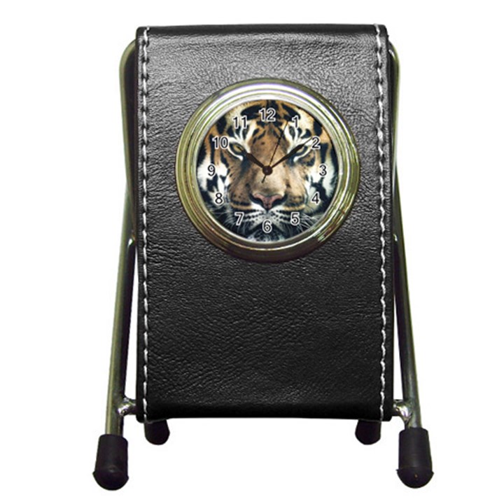 Tiger Bengal Stripes Eyes Close Pen Holder Desk Clocks