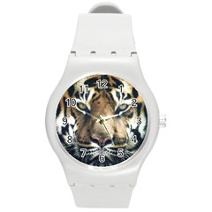 Tiger Bengal Stripes Eyes Close Round Plastic Sport Watch (m) by BangZart