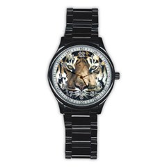 Tiger Bengal Stripes Eyes Close Stainless Steel Round Watch by BangZart