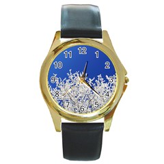 Crown Aesthetic Branches Hoarfrost Round Gold Metal Watch