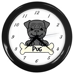 Black Pug With A Bone Wall Clock (black) by Bigfootshirtshop