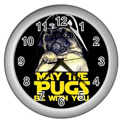 May The Pugs Be With You Wall Clocks (silver)  by Bigfootshirtshop