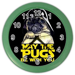 May The Pugs Be With You Color Wall Clocks by Bigfootshirtshop