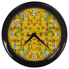 Rainbow Stars In The Golden Skyscape Wall Clocks (black) by pepitasart