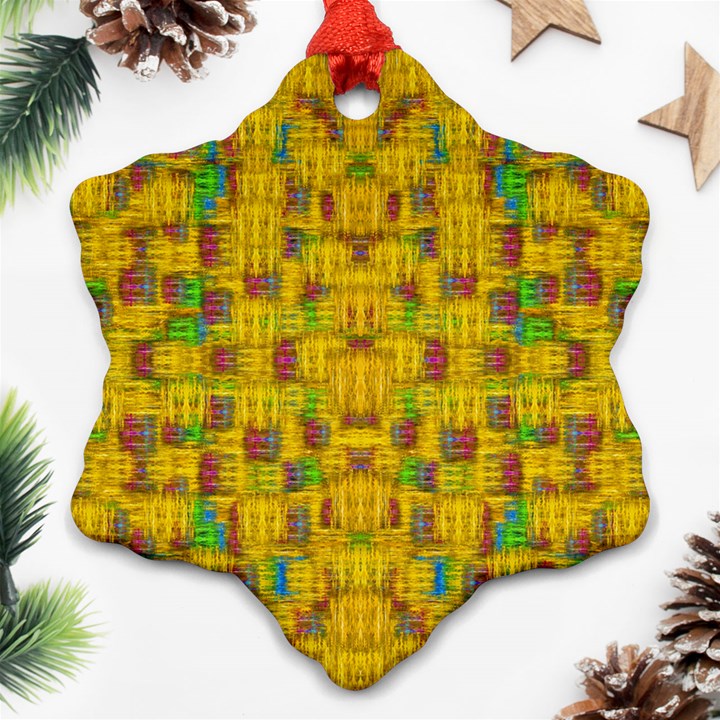 Rainbow Stars In The Golden Skyscape Snowflake Ornament (Two Sides)