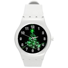 Christmas Tree Background Round Plastic Sport Watch (m) by BangZart