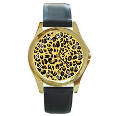 Animal Fur Skin Pattern Form Round Gold Metal Watch by BangZart