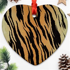 Animal Tiger Seamless Pattern Texture Background Heart Ornament (two Sides) by BangZart