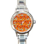 Animals Pet Cats Mammal Cartoon Round Italian Charm Watch Front