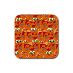 Animals Pet Cats Mammal Cartoon Rubber Square Coaster (4 Pack)  by BangZart