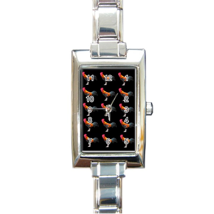 Background Pattern Chicken Fowl Rectangle Italian Charm Watch