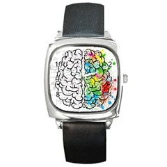 Brain Mind Psychology Idea Hearts Square Metal Watch by BangZart