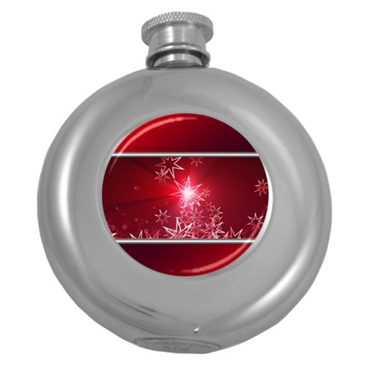 Christmas Candles Christmas Card Round Hip Flask (5 oz)