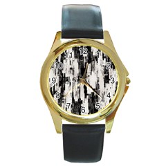 Pattern Structure Background Dirty Round Gold Metal Watch by BangZart