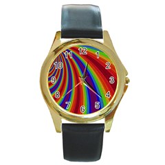 Abstract Pattern Lines Wave Round Gold Metal Watch