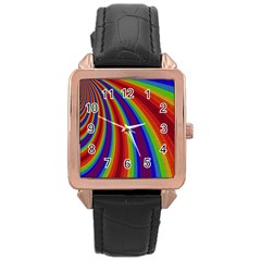 Abstract Pattern Lines Wave Rose Gold Leather Watch 