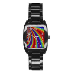 Abstract Pattern Lines Wave Stainless Steel Barrel Watch