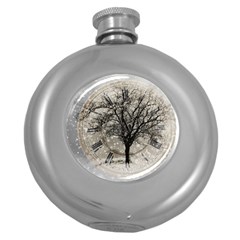 Snow Snowfall New Year S Day Round Hip Flask (5 Oz) by BangZart