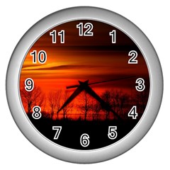 Tree Series Sun Orange Sunset Wall Clocks (silver)  by BangZart