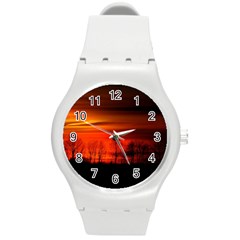 Tree Series Sun Orange Sunset Round Plastic Sport Watch (m) by BangZart