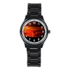 Tree Series Sun Orange Sunset Stainless Steel Round Watch by BangZart