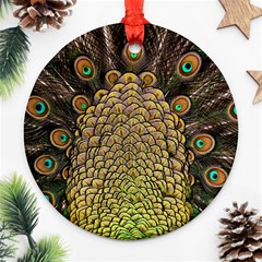 Peacock Feathers Wheel Plumage Ornament (round) by BangZart