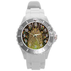 Peacock Feathers Wheel Plumage Round Plastic Sport Watch (l) by BangZart