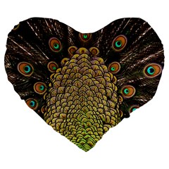 Peacock Feathers Wheel Plumage Large 19  Premium Heart Shape Cushions by BangZart