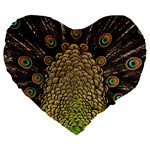 Peacock Feathers Wheel Plumage Large 19  Premium Flano Heart Shape Cushions Front