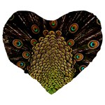 Peacock Feathers Wheel Plumage Large 19  Premium Flano Heart Shape Cushions Back