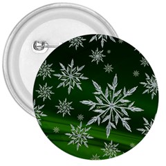 Christmas Star Ice Crystal Green Background 3  Buttons by BangZart