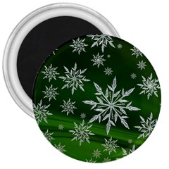 Christmas Star Ice Crystal Green Background 3  Magnets by BangZart