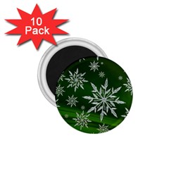 Christmas Star Ice Crystal Green Background 1 75  Magnets (10 Pack)  by BangZart