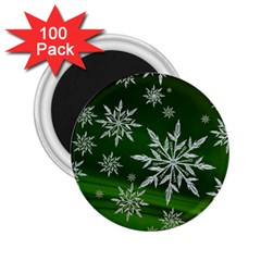 Christmas Star Ice Crystal Green Background 2 25  Magnets (100 Pack)  by BangZart