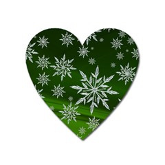 Christmas Star Ice Crystal Green Background Heart Magnet by BangZart