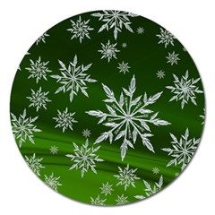 Christmas Star Ice Crystal Green Background Magnet 5  (round) by BangZart