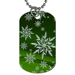 Christmas Star Ice Crystal Green Background Dog Tag (two Sides) by BangZart