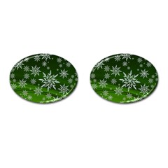 Christmas Star Ice Crystal Green Background Cufflinks (oval) by BangZart