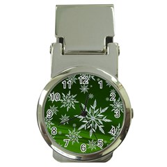 Christmas Star Ice Crystal Green Background Money Clip Watches by BangZart