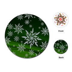 Christmas Star Ice Crystal Green Background Playing Cards (round)  by BangZart