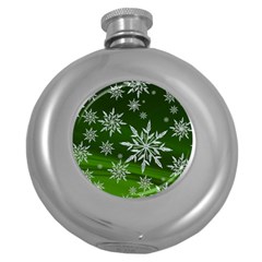 Christmas Star Ice Crystal Green Background Round Hip Flask (5 Oz) by BangZart