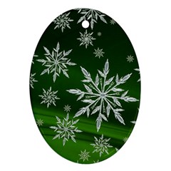 Christmas Star Ice Crystal Green Background Oval Ornament (two Sides) by BangZart