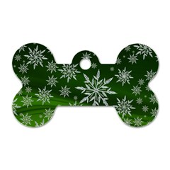 Christmas Star Ice Crystal Green Background Dog Tag Bone (one Side) by BangZart