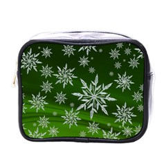 Christmas Star Ice Crystal Green Background Mini Toiletries Bags by BangZart