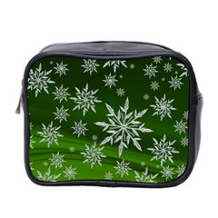 Christmas Star Ice Crystal Green Background Mini Toiletries Bag 2-side by BangZart