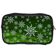 Christmas Star Ice Crystal Green Background Toiletries Bags by BangZart