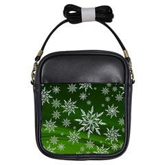 Christmas Star Ice Crystal Green Background Girls Sling Bags by BangZart