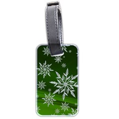 Christmas Star Ice Crystal Green Background Luggage Tags (two Sides) by BangZart