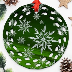 Christmas Star Ice Crystal Green Background Ornament (round Filigree) by BangZart